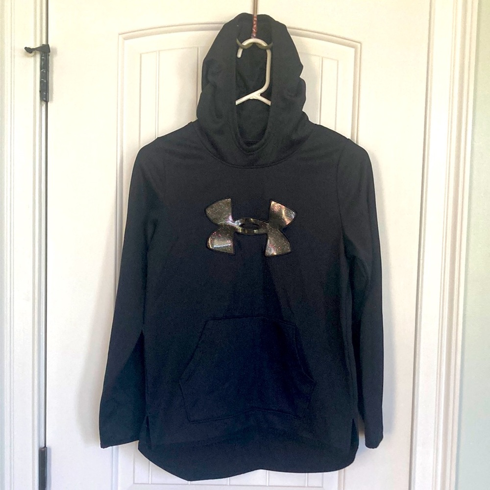 Under Armour Girls Fleece Glitter Logo Hoodie Sz Youth Large Preloved Condition!